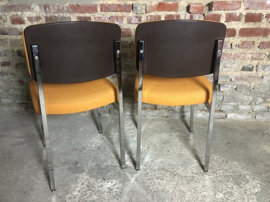 Vintage Side Chairs in Chromed Metal & Yellow Wool, 1970s, Set of 2-RWZ-1327703