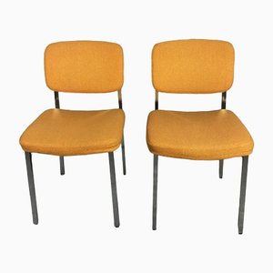 Vintage Side Chairs in Chromed Metal & Yellow Wool, 1970s, Set of 2-RWZ-1327703