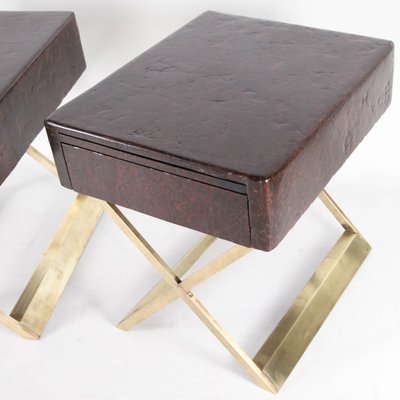 Vintage Side Tables in Brass and Coconut Fiber, Set of 2-DSC-2021522