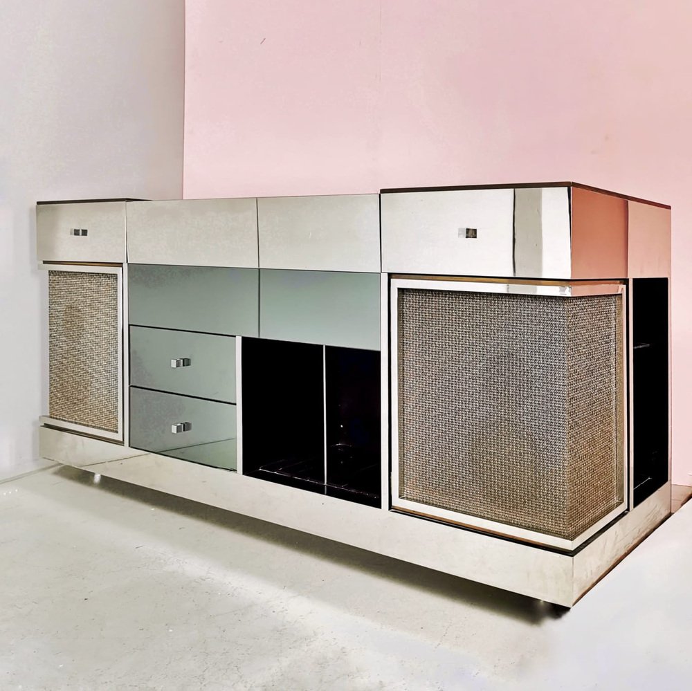 Vintage Sideboard in Steel & Glass by Michel Pigneres, 1970s