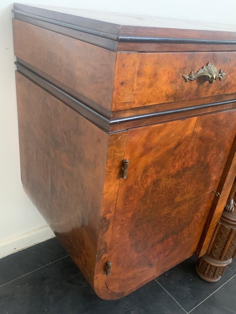 Vintage Sideboard in Walnut Root with Sculptures on the Front, 1920s