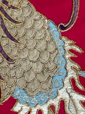 Vintage Silk and Metal Chinese Embroidery Dragon Design, 1950s-YMM-2042665