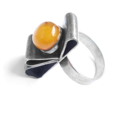 Vintage Silver Amber Ring, 1980s-YGE-868689