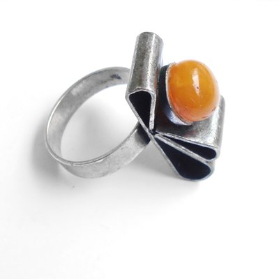 Vintage Silver Amber Ring, 1980s-YGE-868689