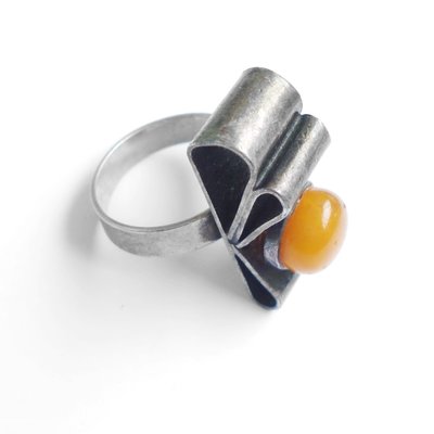 Vintage Silver Amber Ring, 1980s-YGE-868689