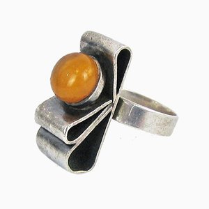 Vintage Silver Amber Ring, 1980s-YGE-868689