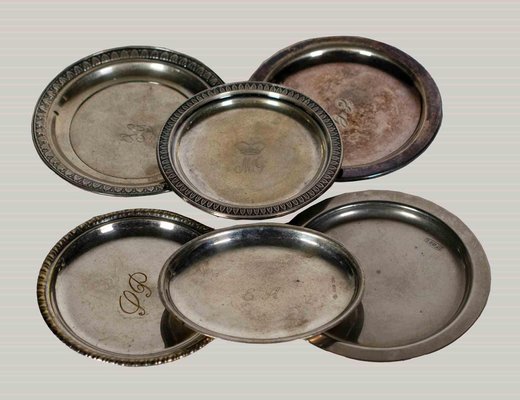 Vintage Silver Coasters and Ashtray, Mid-20th Century, Set of 6-ZCI-1788531