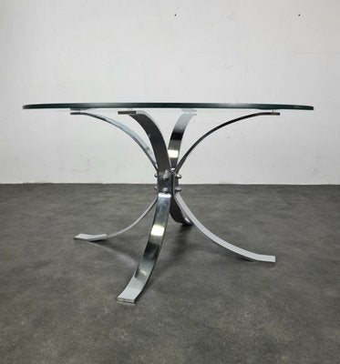 Vintage Silver Metal & Glass Coffee Table-UYS-1422690