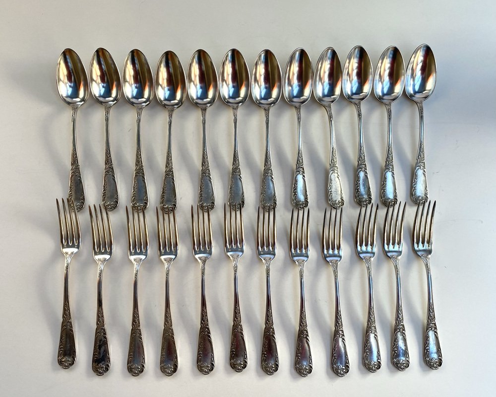 Vintage Silver Plate Utensils, France, 1950s, Set of 24