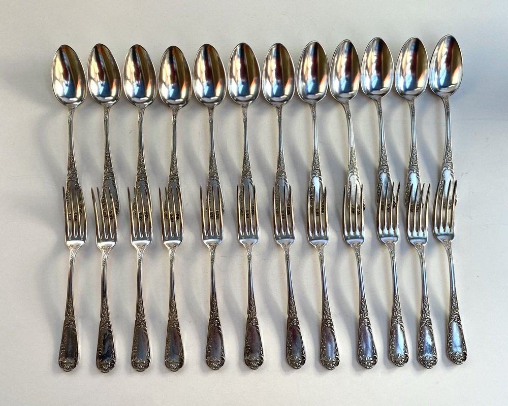 Vintage Silver Plate Utensils, France, 1950s, Set of 24