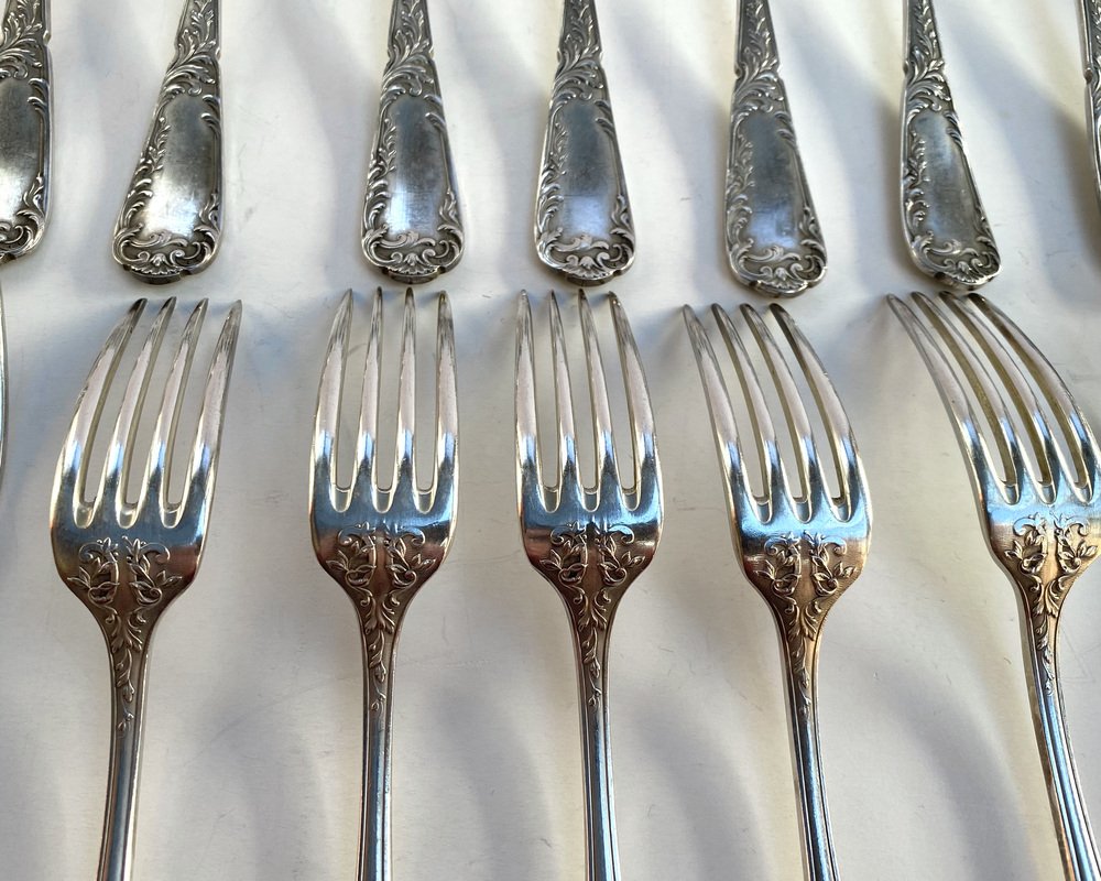 Vintage Silver Plate Utensils, France, 1950s, Set of 24