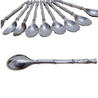 Vintage Silver-Plated Bamboo Motif Teaspoons, 1980s, Set of 10-VHW-2041785