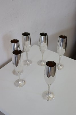 Vintage Silver Plated Flute Glasses, 1980s, Set of 6-DCO-1336352