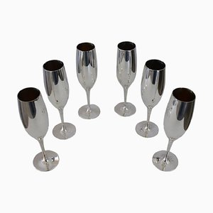 Vintage Silver Plated Flute Glasses, 1980s, Set of 6-DCO-1336352