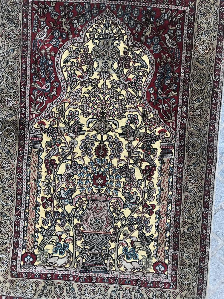 Vintage Sino Hereke Silk and Gold Rug