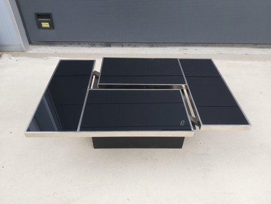 Vintage Sliding Black Glass and Chrome Coffee Table-WBX-709144