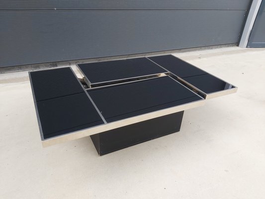 Vintage Sliding Black Glass and Chrome Coffee Table-WBX-709144