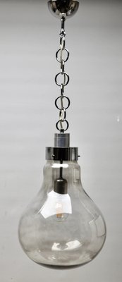 Vintage Smoked Glass Pendant Ceiling Light in the Shape of a Big Bulb, 1960s-MJY-1150355