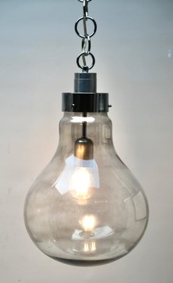 Vintage Smoked Glass Pendant Ceiling Light in the Shape of a Big Bulb, 1960s-MJY-1150355