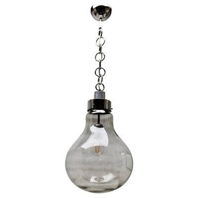 Vintage Smoked Glass Pendant Ceiling Light in the Shape of a Big Bulb, 1960s-MJY-1150355