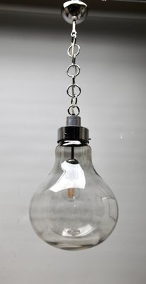 Vintage Smoked Glass Pendant Ceiling Light in the Shape of a Big Bulb, 1960s-MJY-1150355