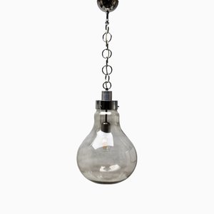 Vintage Smoked Glass Pendant Ceiling Light in the Shape of a Big Bulb, 1960s-MJY-1150355