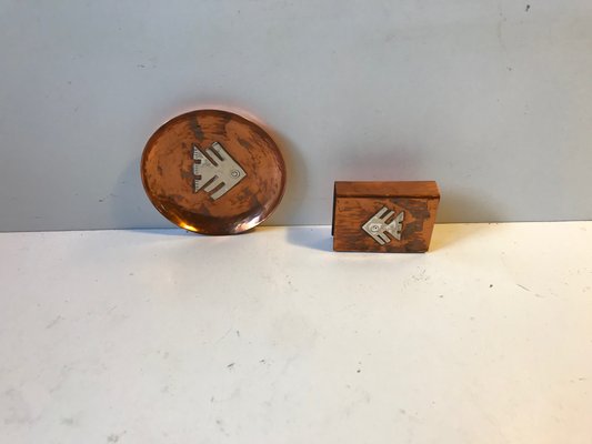 Vintage Smoker's Set in Copper and Sterling Silver, 1960s, Set of 2-LCR-782550