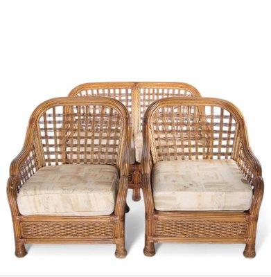 Vintage Sofa and Armchairs in Rattan, 1970s, Set of 3-DSC-2028001