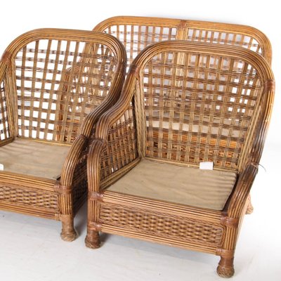 Vintage Sofa and Armchairs in Rattan, 1970s, Set of 3-DSC-2028001