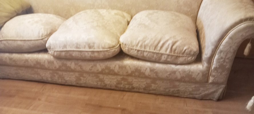 Vintage Sofa and Armchairs with Down and Damask Fabric, 1970s, Set of 3-ODB-1732286