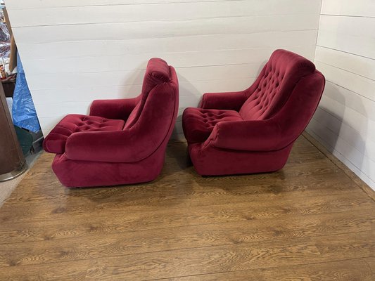 Vintage Sofa and Chairs in Red, Set of 3-HVX-1730624