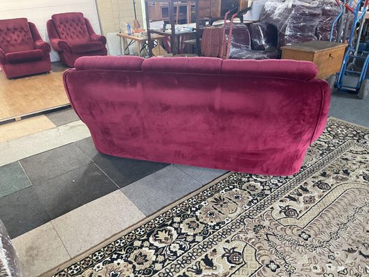 Vintage Sofa and Chairs in Red, Set of 3-HVX-1730624