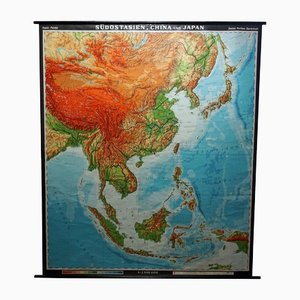 Vintage Southeast Asia China Japan Wall Chart Rollable Map-KJP-1149226