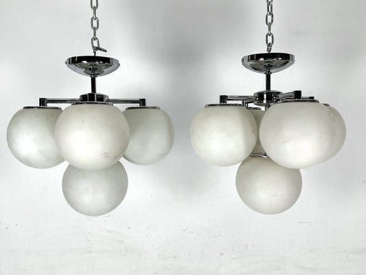 Vintage Space Age Ceiling Lamps in Chrome and Opaline Glass. Italy 1980s , Set of 2-OT-1727820