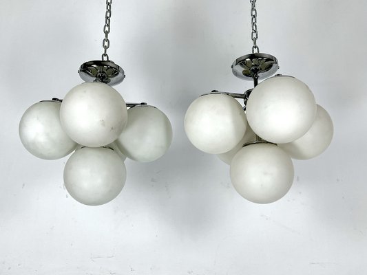 Vintage Space Age Ceiling Lamps in Chrome and Opaline Glass. Italy 1980s , Set of 2-OT-1727820