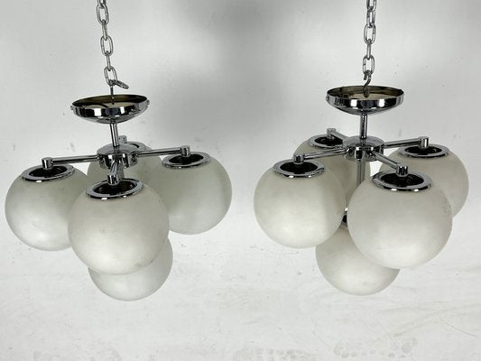 Vintage Space Age Ceiling Lamps in Chrome and Opaline Glass. Italy 1980s , Set of 2-OT-1727820