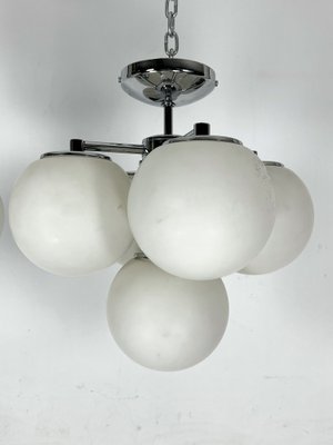 Vintage Space Age Ceiling Lamps in Chrome and Opaline Glass. Italy 1980s , Set of 2-OT-1727820