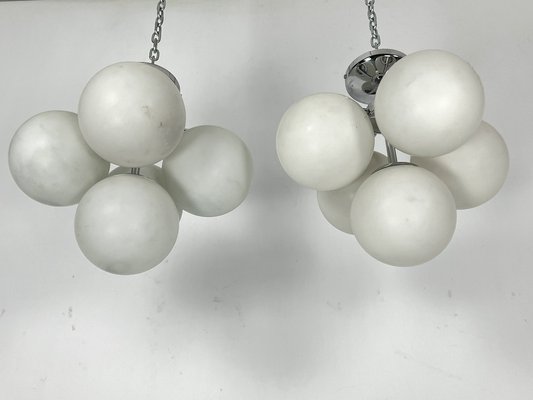 Vintage Space Age Ceiling Lamps in Chrome and Opaline Glass. Italy 1980s , Set of 2-OT-1727820