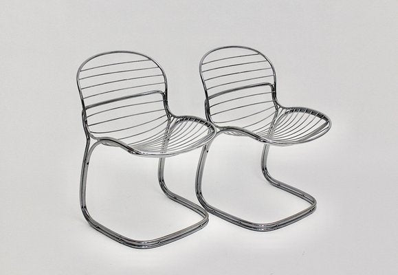 Vintage Space Age Chromed Tube Steel Chairs Model Sabrina by Gastone Rinaldi, Italy, 1970s, Set of 2-NB-1152657