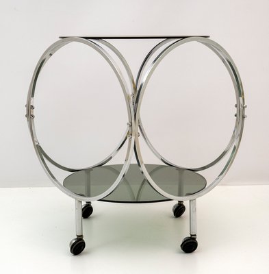 Vintage Space Age Coffee Table in Steel and Smoked Glass, 1970s-FER-1071349