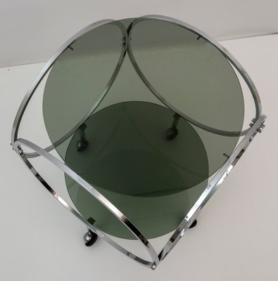 Vintage Space Age Coffee Table in Steel and Smoked Glass, 1970s-FER-1071349