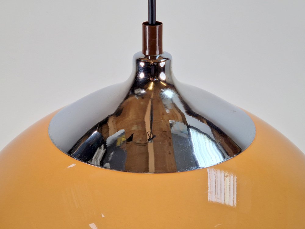 Vintage Space Age Dome Pendant Lamp in Chrome from Dijkstra Lampen, 1970s