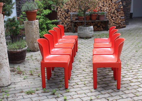 Vintage Space Age Italian Red Plastic Dining Chairs by Marcello Siard, 1960s, Set of 8-NB-724299