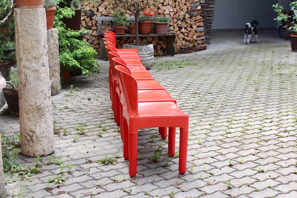 Vintage Space Age Italian Red Plastic Dining Chairs by Marcello Siard, 1960s, Set of 8-NB-724299