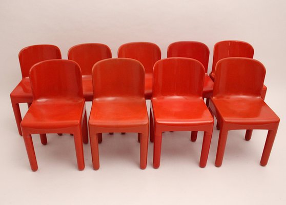 Vintage Space Age Italian Red Plastic Dining Chairs by Marcello Siard, 1960s, Set of 8-NB-724299