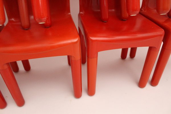 Vintage Space Age Italian Red Plastic Dining Chairs by Marcello Siard, 1960s, Set of 8-NB-724299