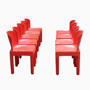 Vintage Space Age Italian Red Plastic Dining Chairs by Marcello Siard, 1960s, Set of 8-NB-724299