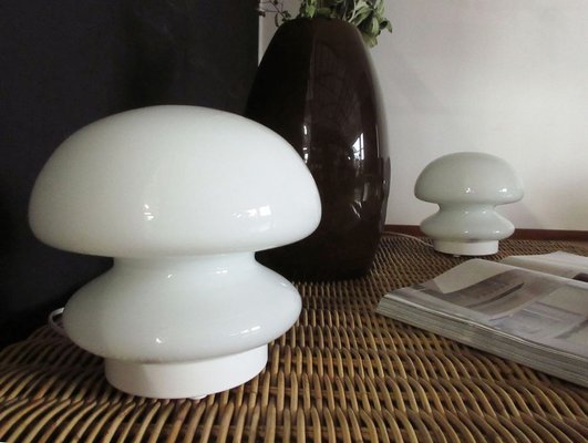 Vintage Space Age Italian White Murano Glass Table Lamps, 1972, Set of 2-FHZ-693011