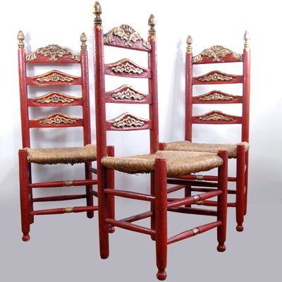 Vintage Spanish Catalan Chairs with Rush Seat, Set of 3-GIW-1365174