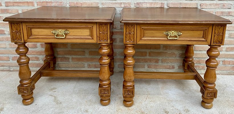 Vintage Spanish Nightstands with Drawer and Bronze Hardware, Set of 2-NOU-1235968